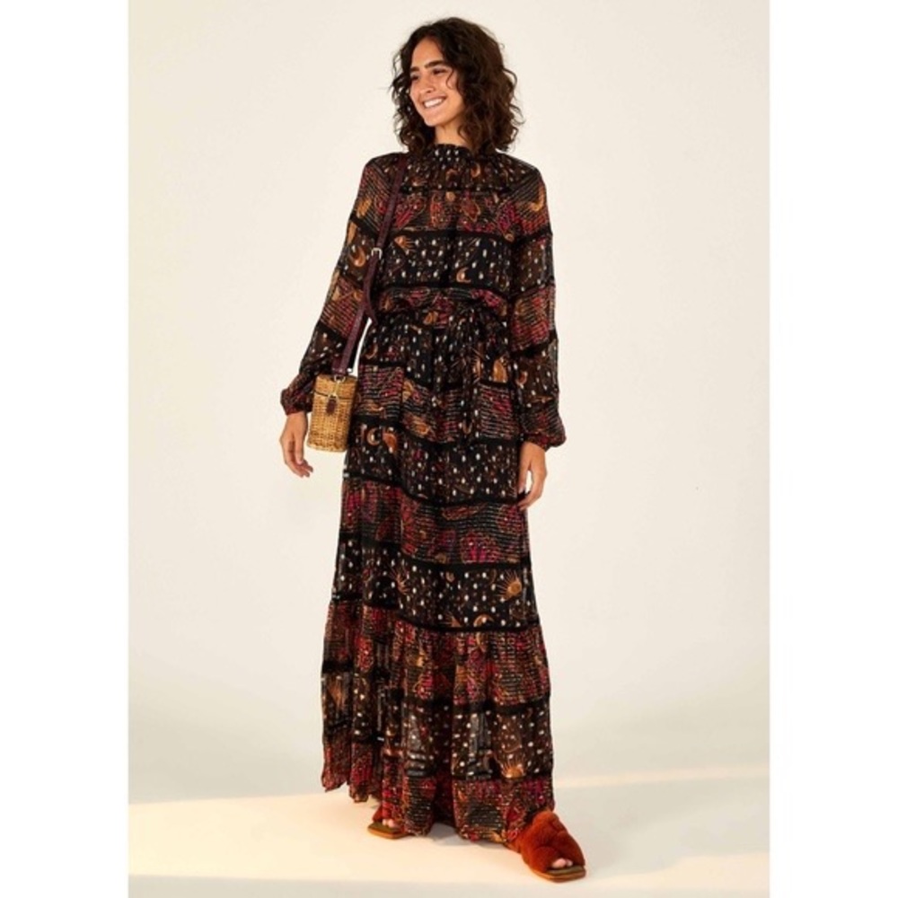 NEW Farm Rio Mixed Leopard Butterfly Sky Maxi Dress, Small